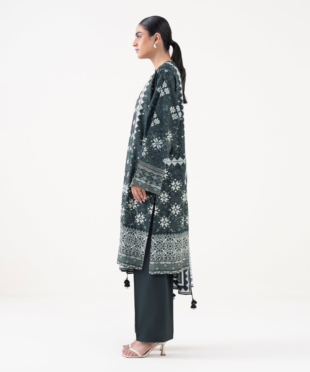 Women's Unstitched Linen Printed Grey 3 Piece Suit