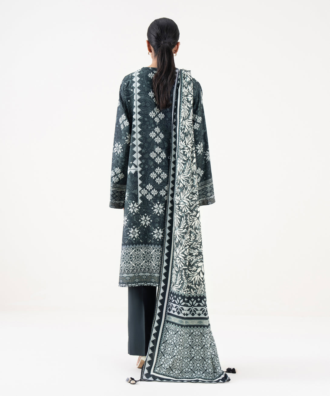 Women's Unstitched Linen Printed Grey 3 Piece Suit