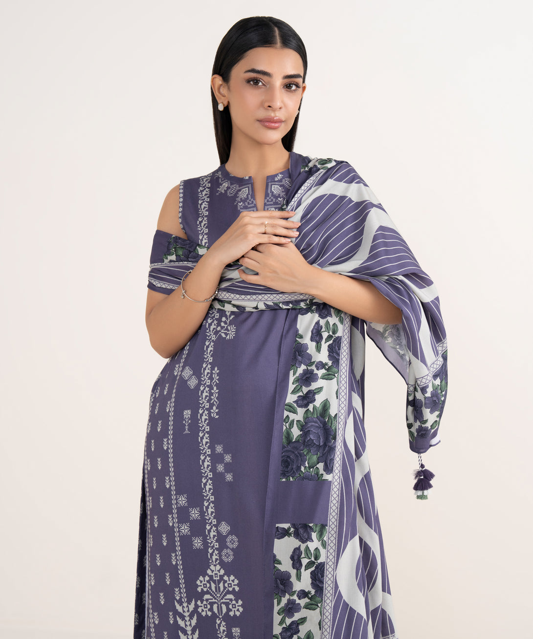 Women's Unstitched Linen Printed Blue 3 Piece Suit