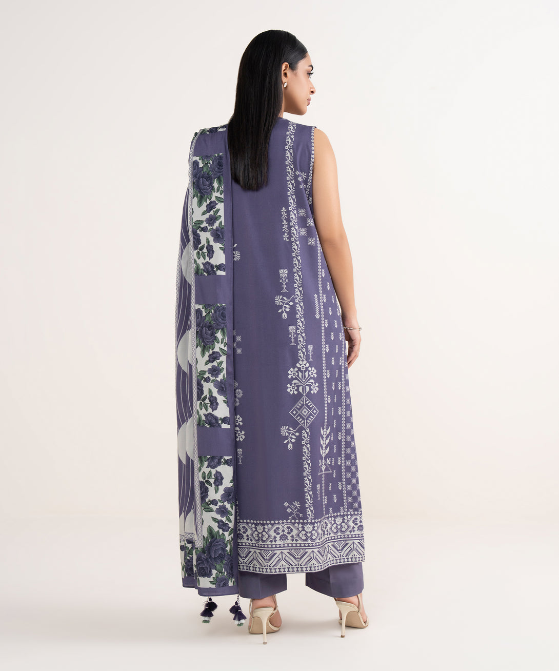 Women's Unstitched Linen Printed Blue 3 Piece Suit