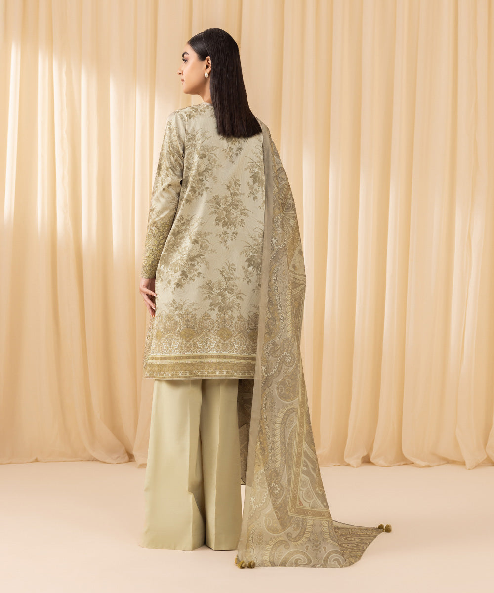 Women's Unstitched Embroidered Blended Satin Grey 3 Piece Suit