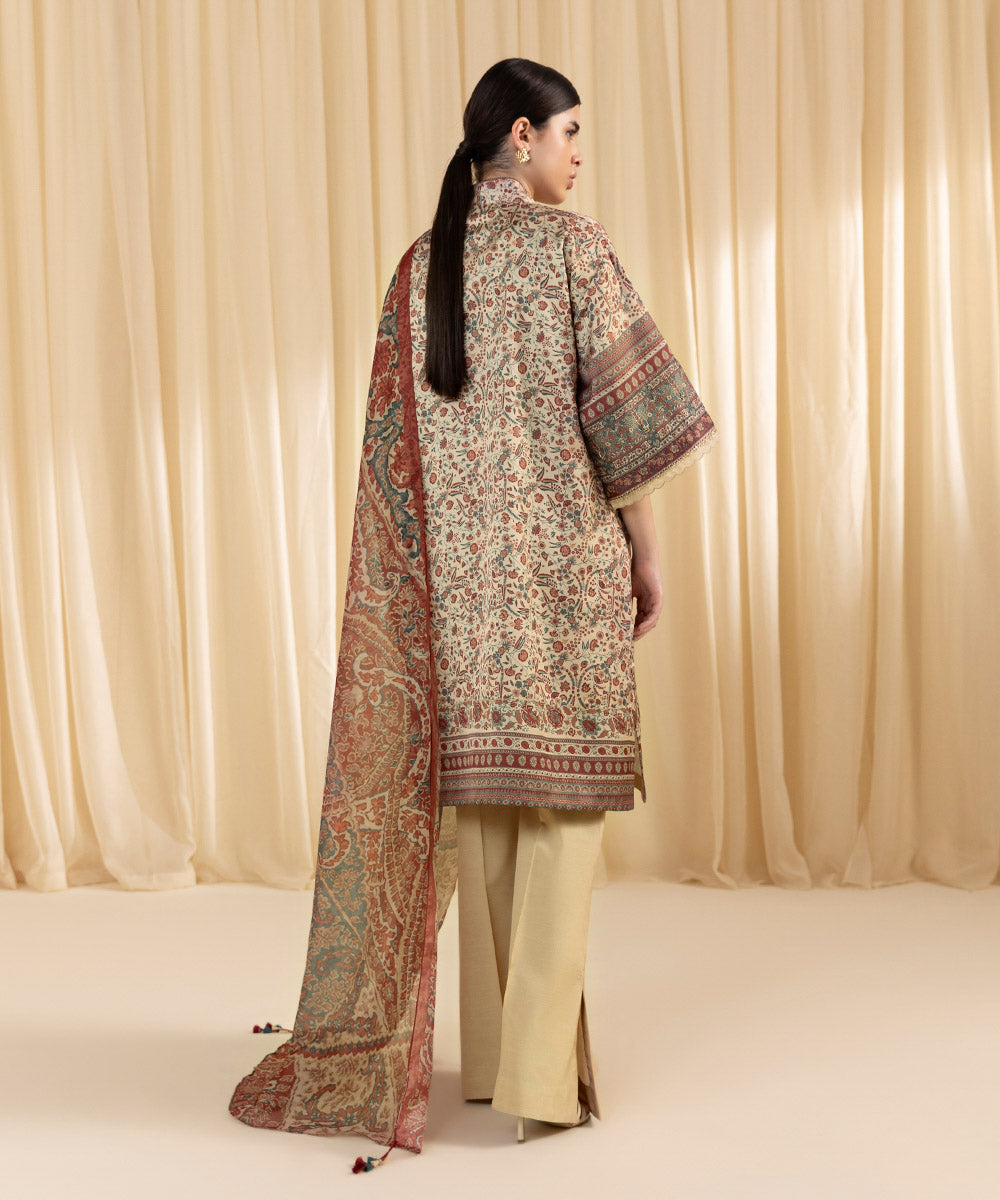 Women's Unstitched Printed Blended Satin Multi 3 Piece Suit