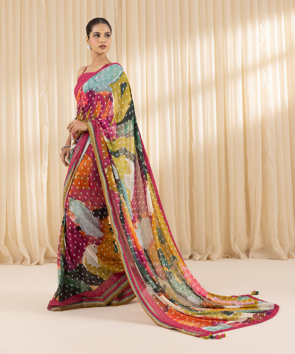  Women's Embroidered Raw Silk Multi Saree