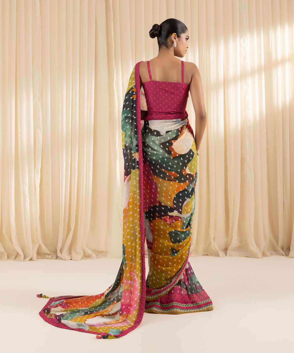  Women's Embroidered Raw Silk Multi Saree