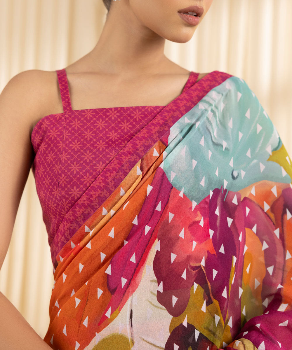  Women's Embroidered Raw Silk Multi Saree