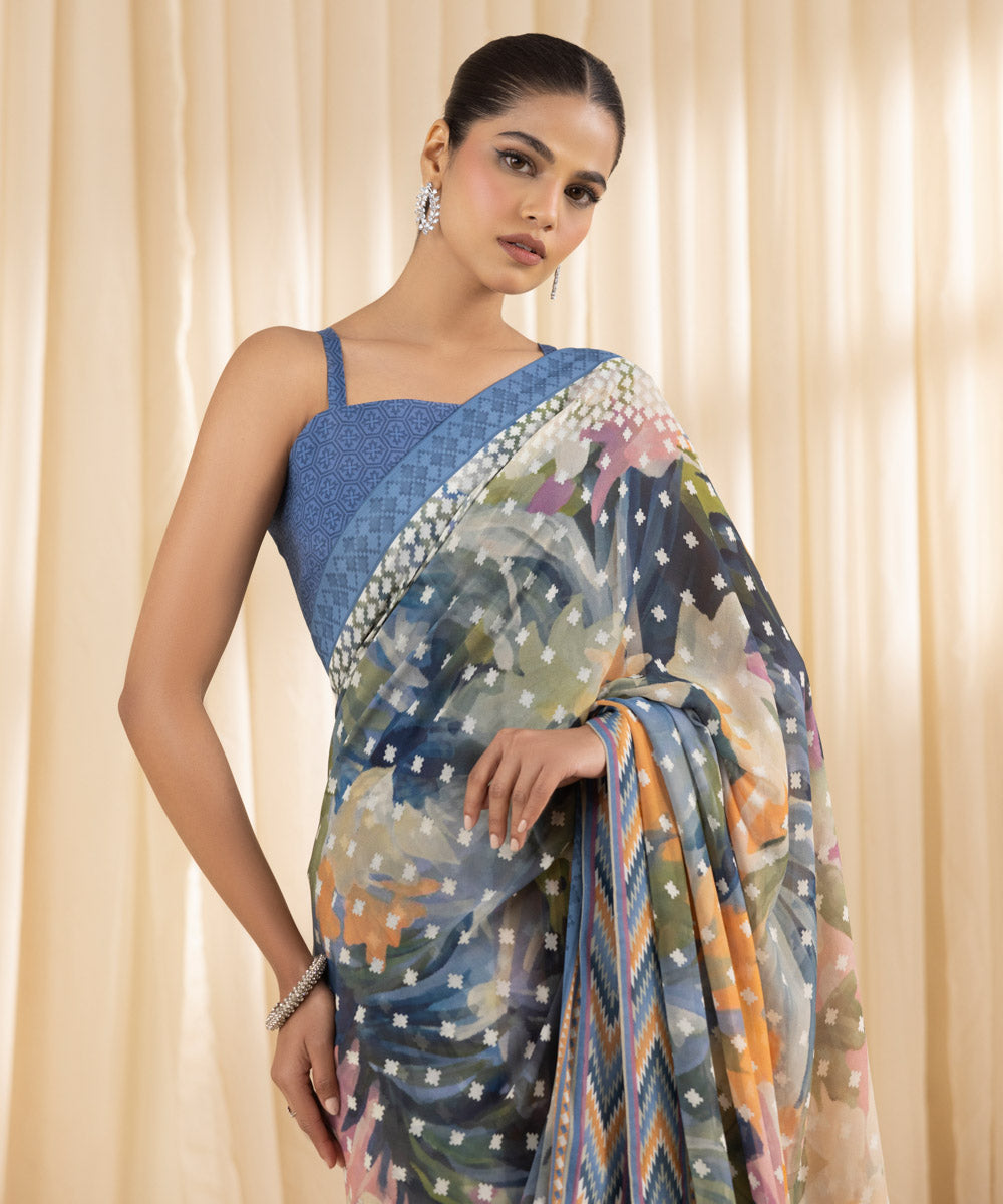  Women's Embroidered Raw Silk Multi Saree