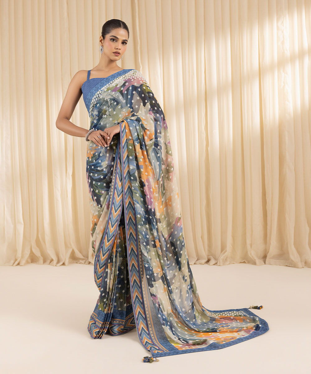  Women's Embroidered Raw Silk Multi Saree