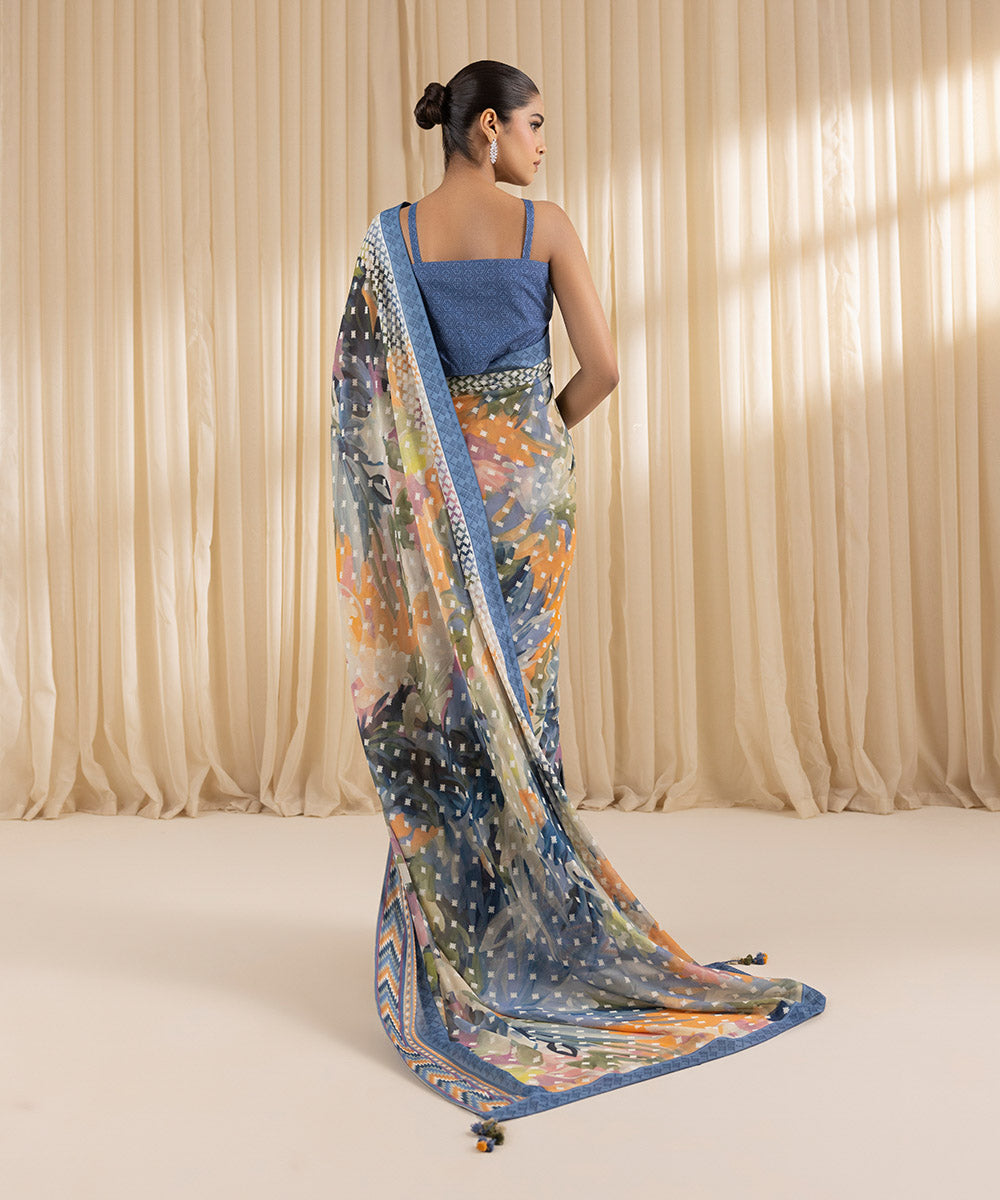  Women's Embroidered Raw Silk Multi Saree