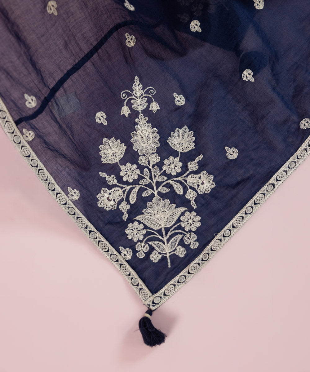 Fine Voile Blue Embroidered Dupatta