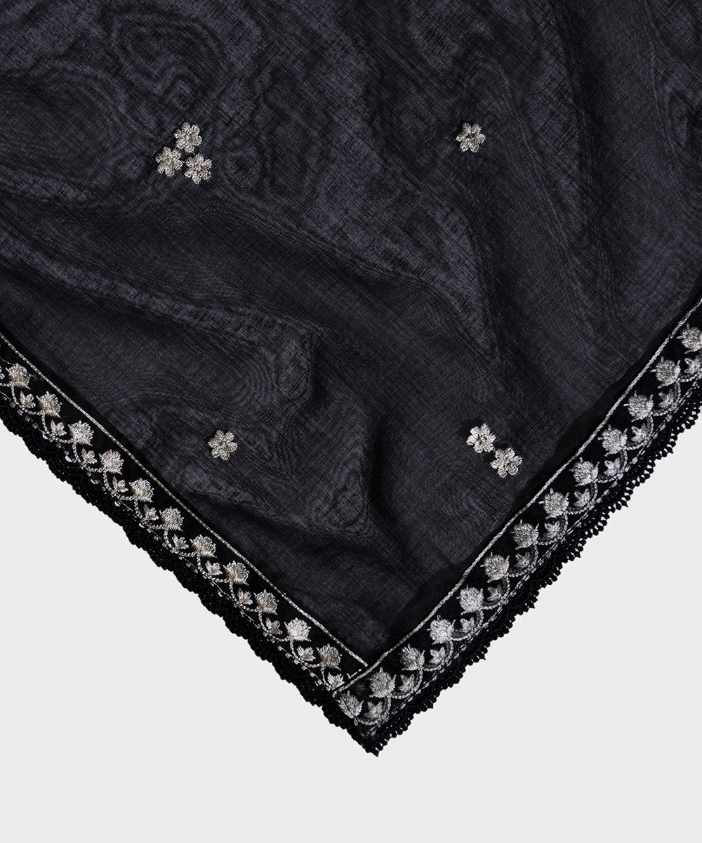 Fine Voile Black Embroidered Dupatta