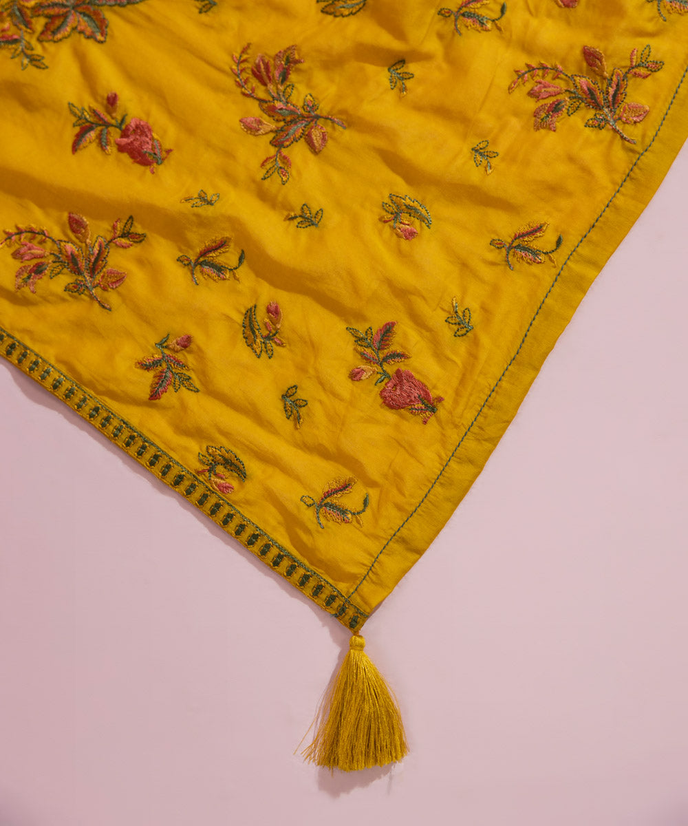 Fine Voile Yellow Embroidered Dupatta