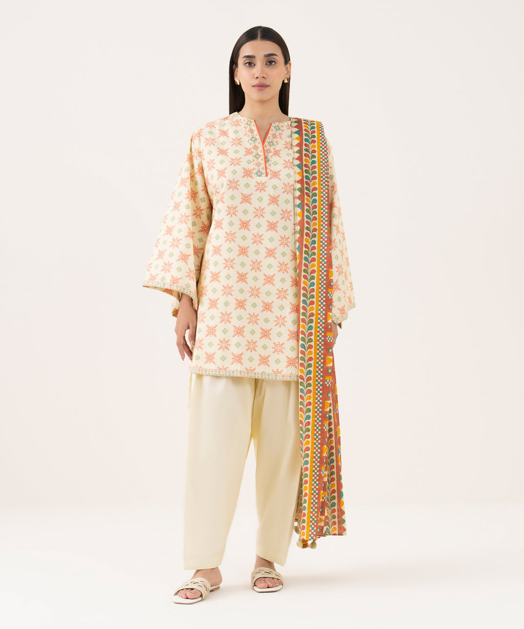 Women's Unstitched Cotton Printed Multi 2 Piece Suit