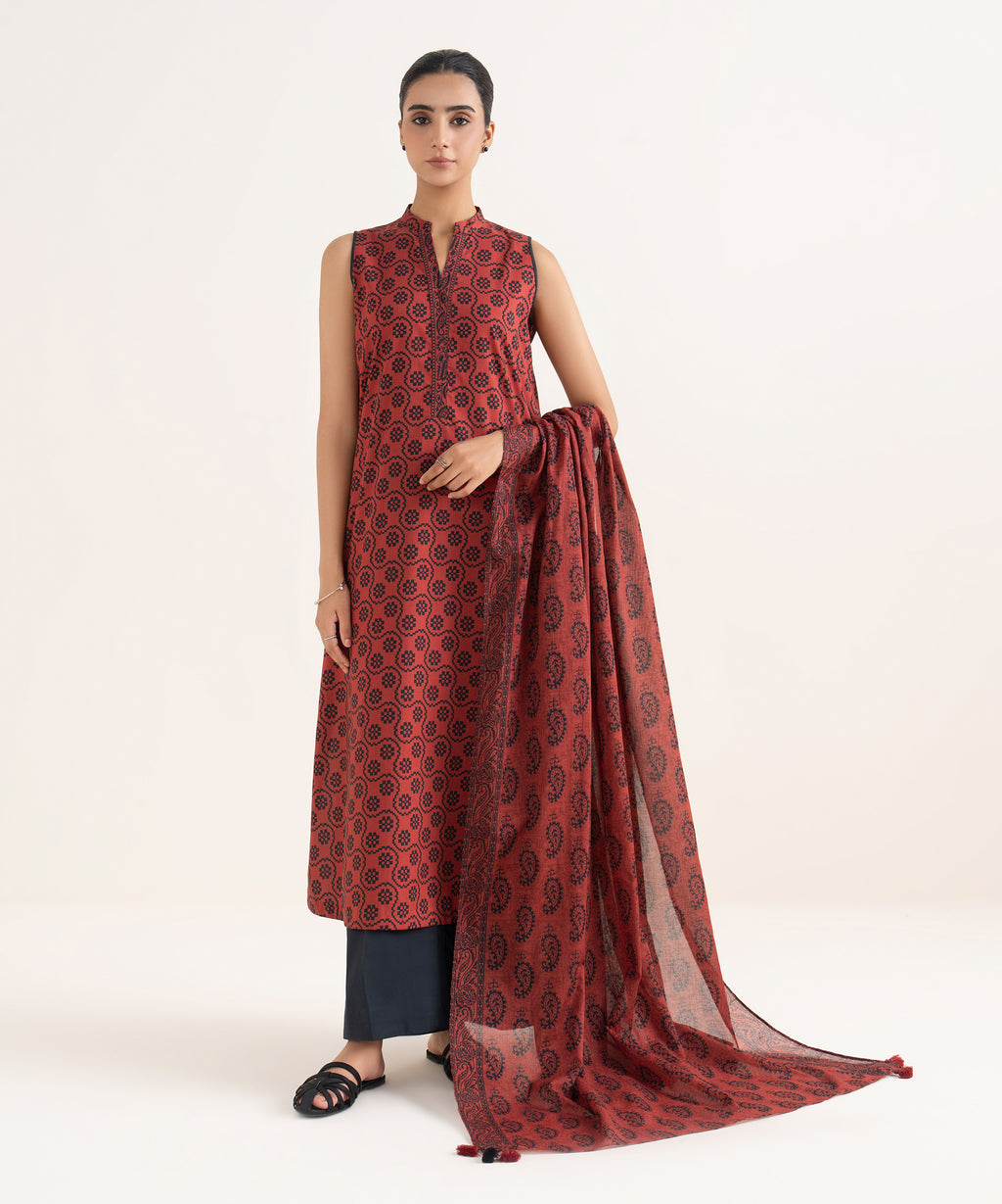 Women's Unstitched Cotton Printed Multi Two Piece Suit