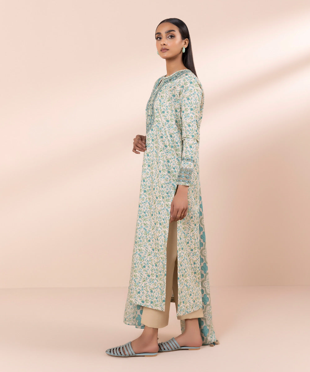 Women's Unstitched Lawn Embroidered Blue 2 Piece Suit