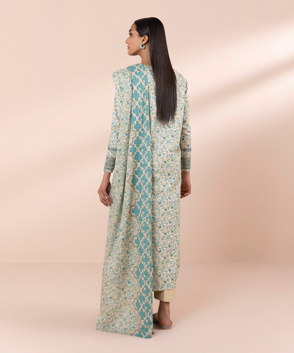 Women's Unstitched Lawn Embroidered Blue 2 Piece Suit