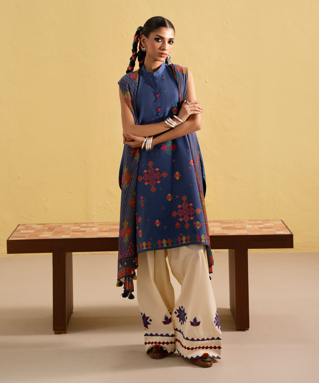 Women's Unstitched Lawn Embroidered Blue Two Piece Suit