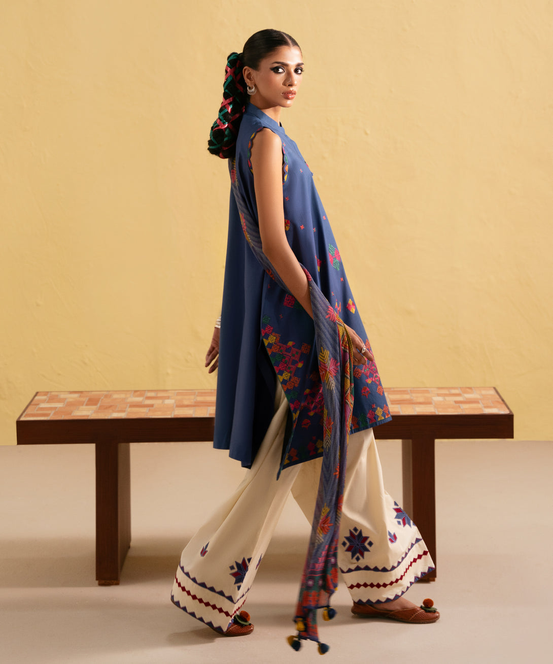 Women's Unstitched Lawn Embroidered Blue Two Piece Suit