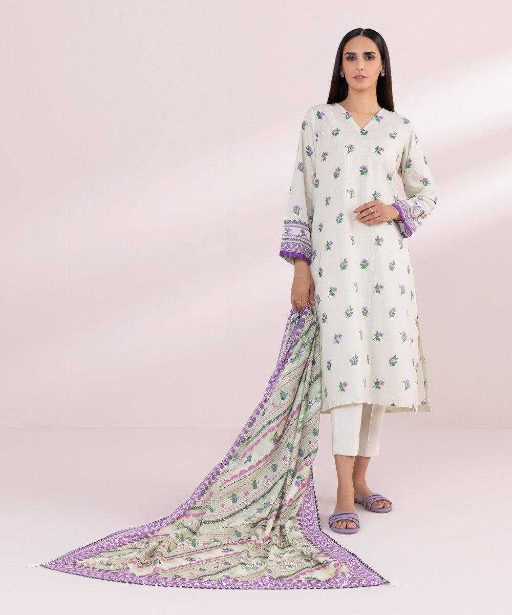 Textured Voile Green Printed Dupatta