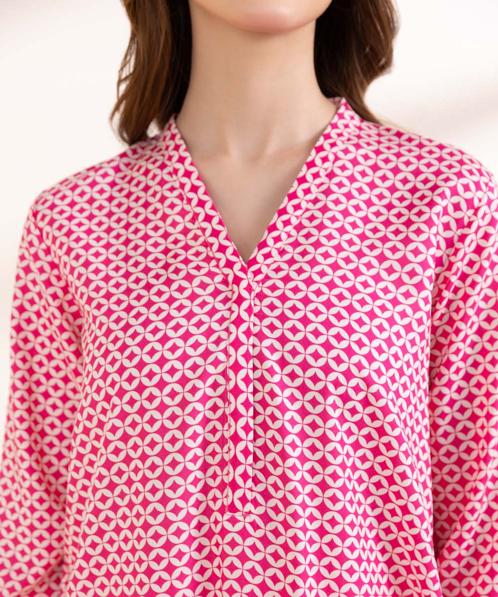 Women's Pret Linen Pink Printed A-Line Shirt