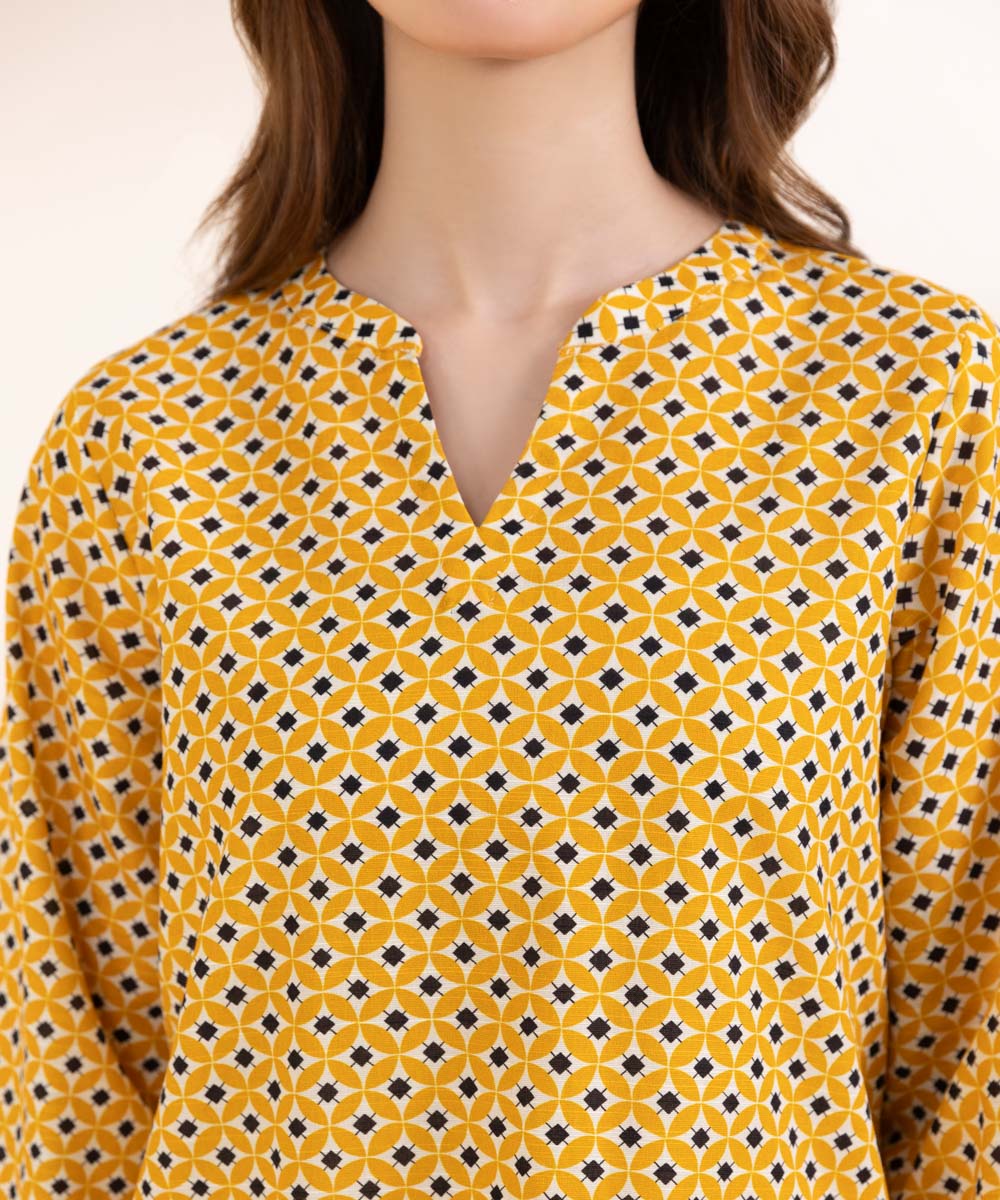 Women's Pret Khaddar Yellow Printed A-Line Shirt