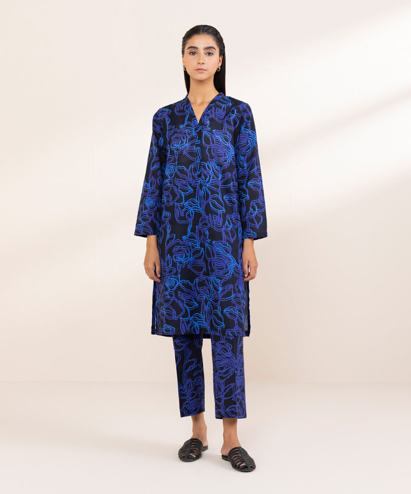 Women's Pret Black Printed Khaddar Shirt