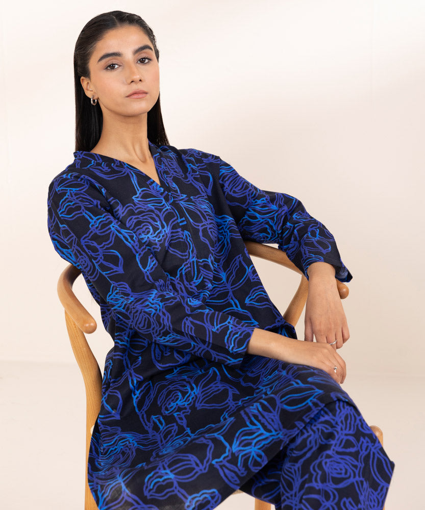 Women's Pret Black Printed Khaddar Shirt