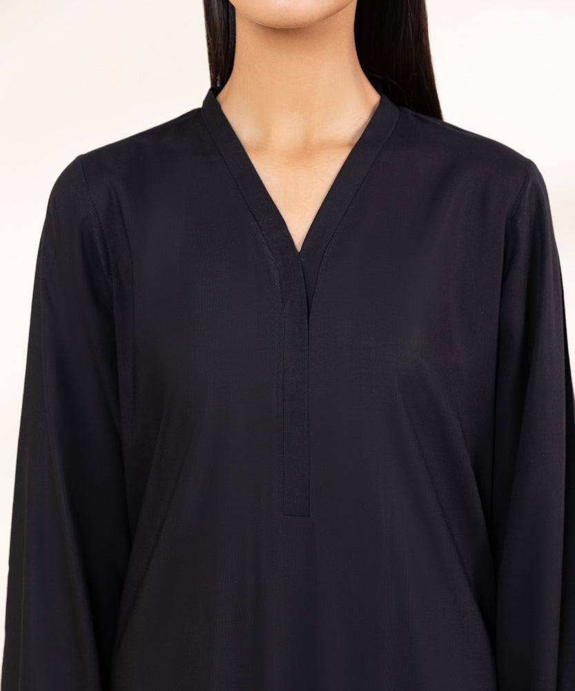 Women's Pret Black Solid Linen Shirt