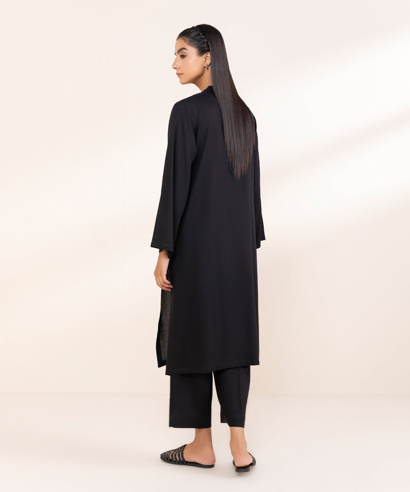 Women's Pret Black Solid Linen Shirt