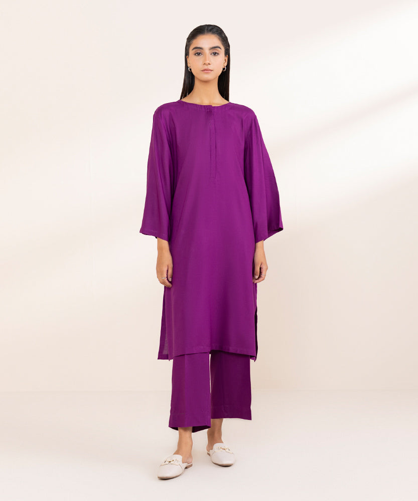 Women's Pret Purple Solid Linen Shirt