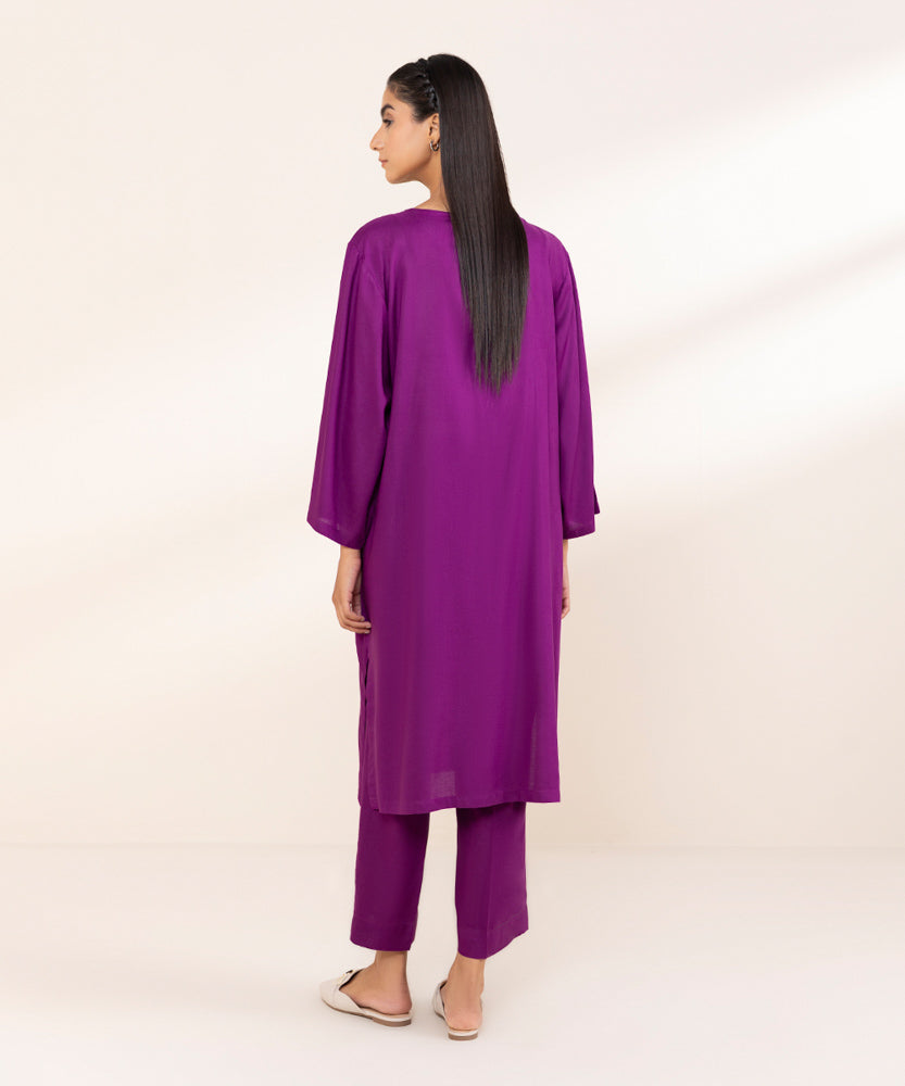 Women's Pret Purple Solid Linen Shirt