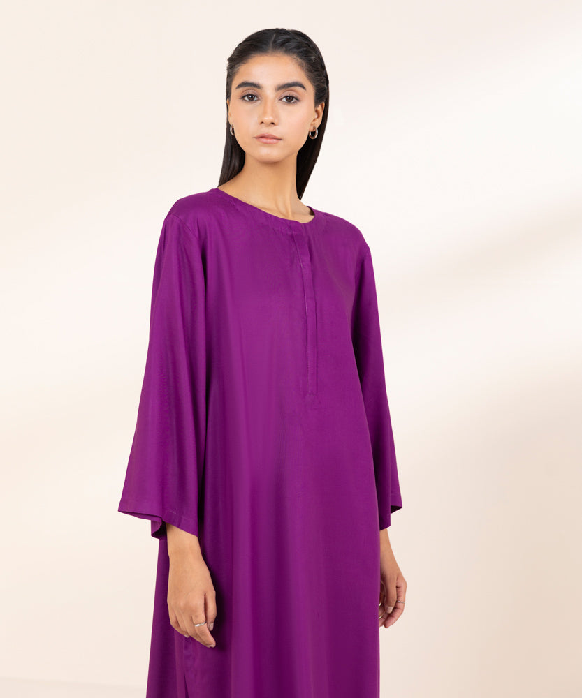 Women's Pret Purple Solid Linen Shirt