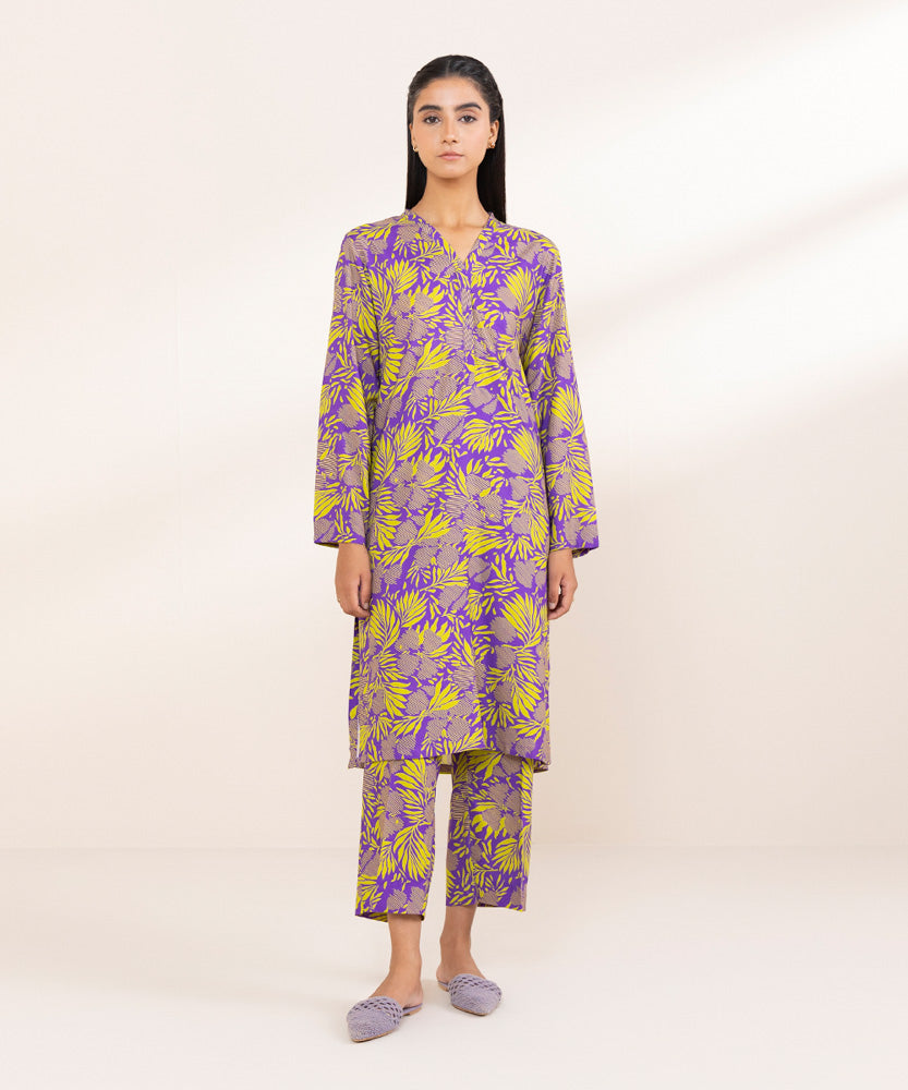 Women's Pret Purple Printed Linen Shirt