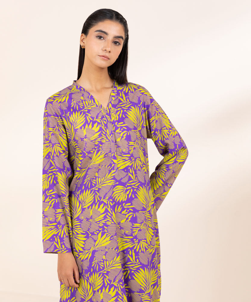 Women's Pret Purple Printed Linen Shirt