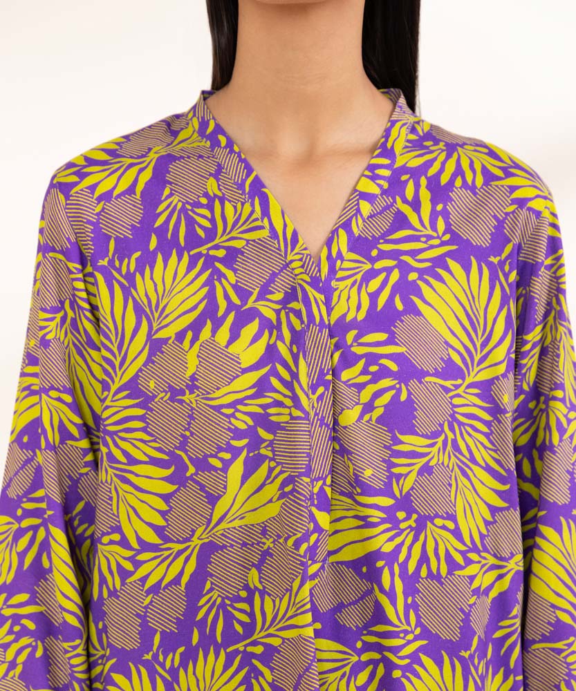 Women's Pret Purple Printed Linen Shirt