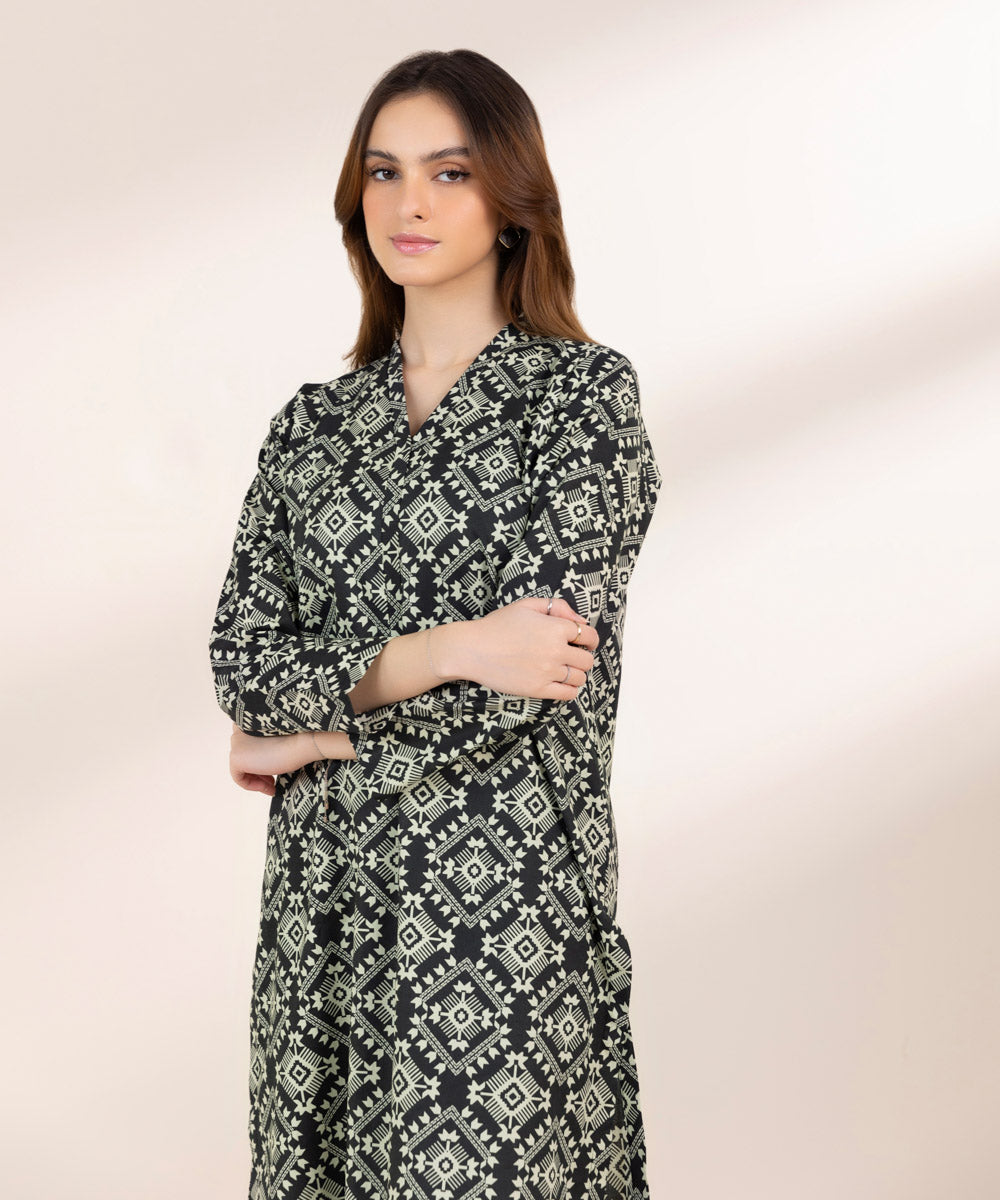 Women's Pret Cambric Black Printed A-Line Shirt