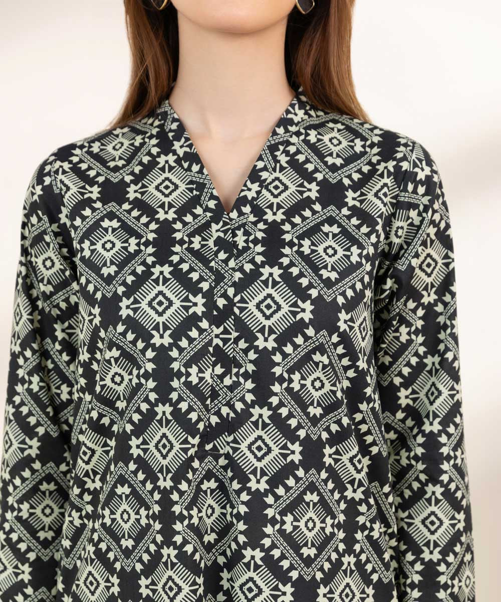 Women's Pret Cambric Black Printed A-Line Shirt