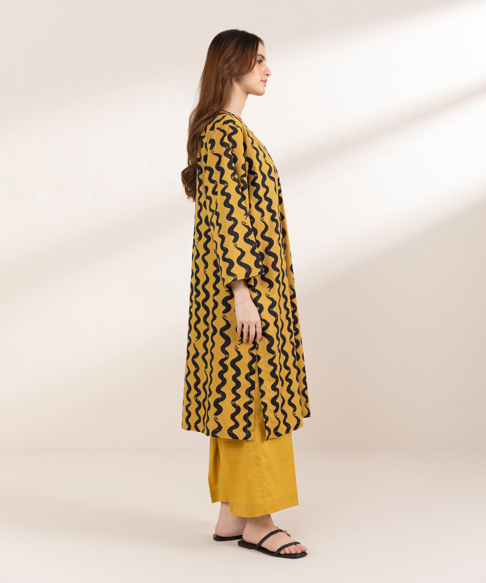 Women's Pret Cambric Mustard Printed A-Line Shirt