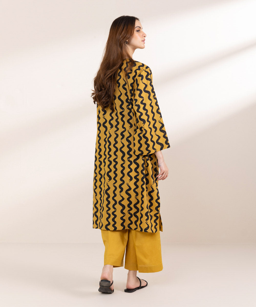 Women's Pret Cambric Mustard Printed A-Line Shirt