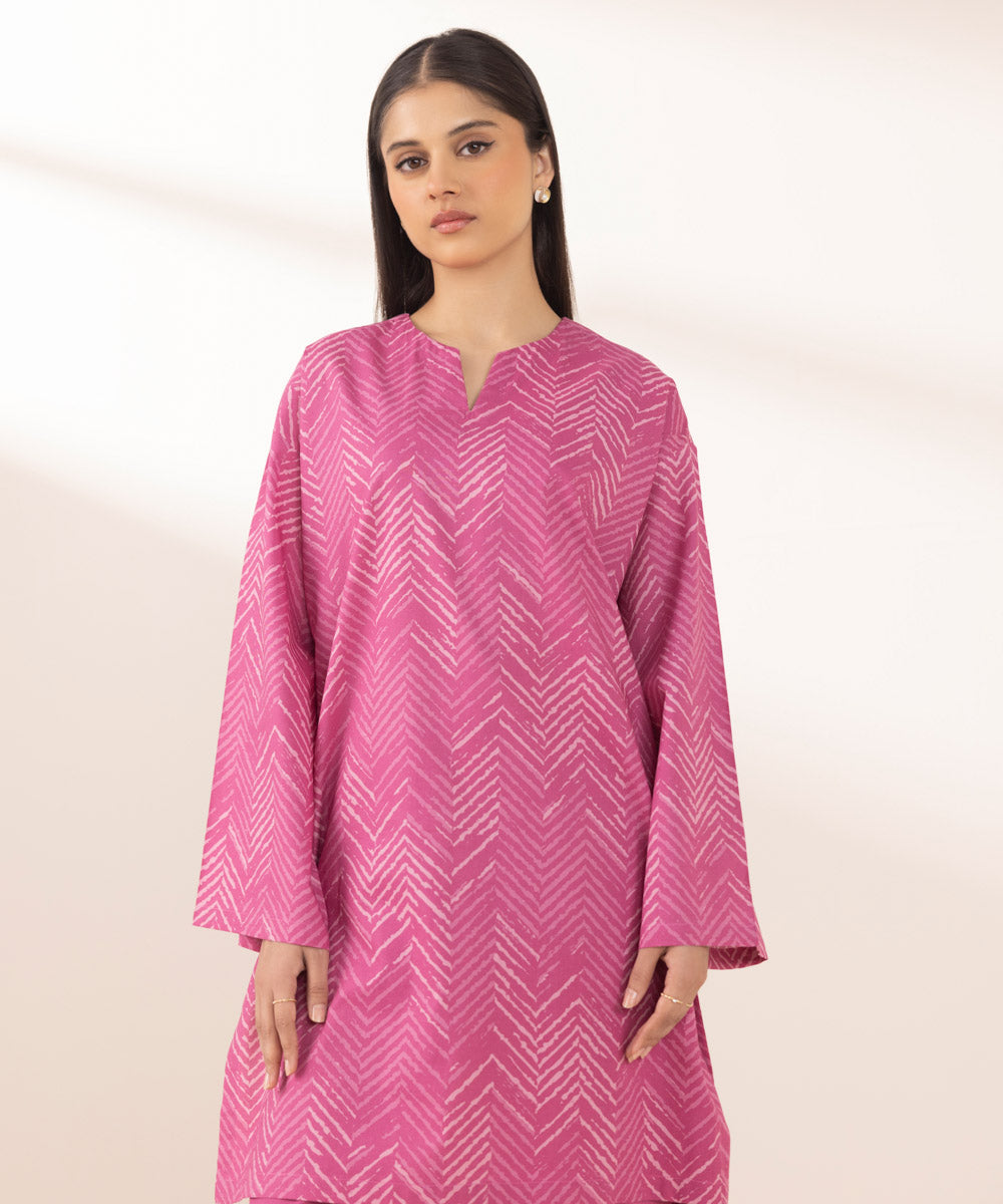 Women's Pret Cambric Pink Printed Boxy Shirt