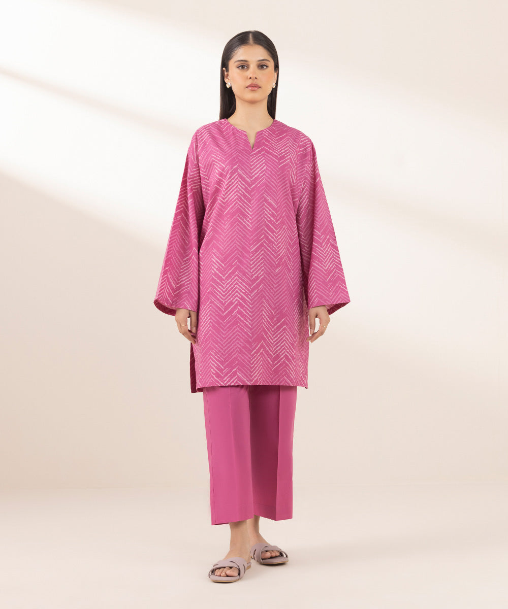 Women's Pret Cambric Pink Printed Boxy Shirt