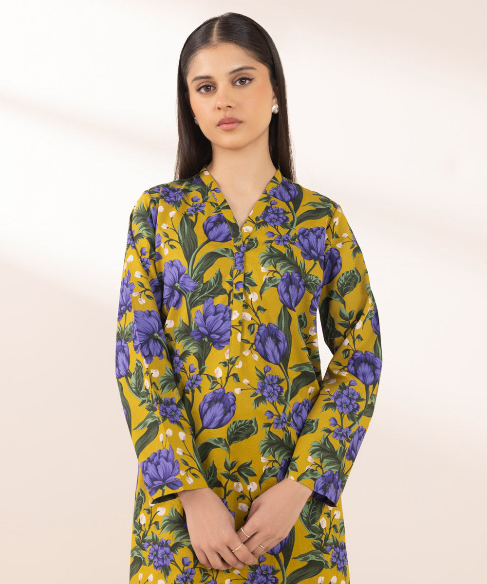 Women's Pret Cambric Yellow Printed A-Line Shirt