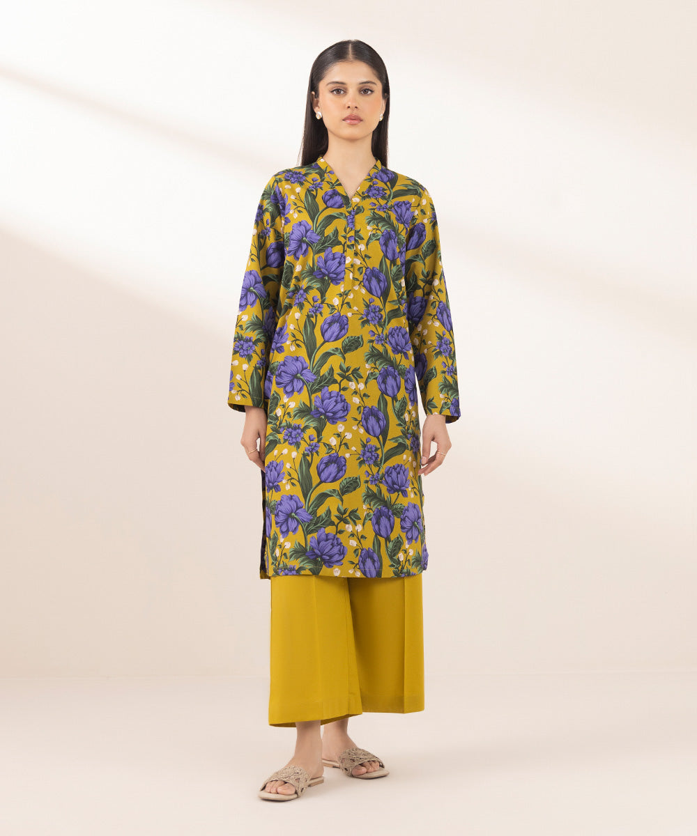 Women's Pret Cambric Yellow Printed A-Line Shirt