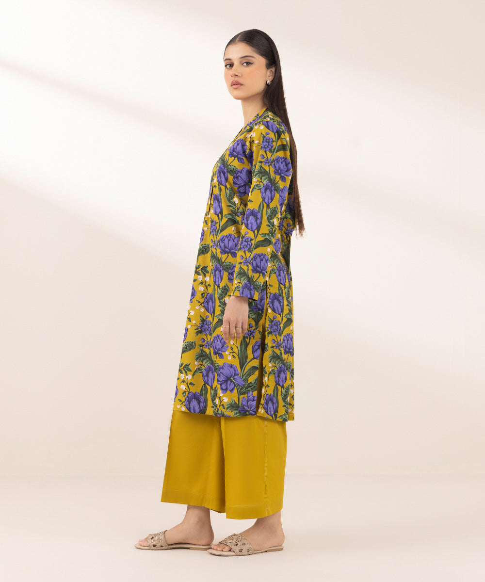 Women's Pret Cambric Yellow Printed A-Line Shirt