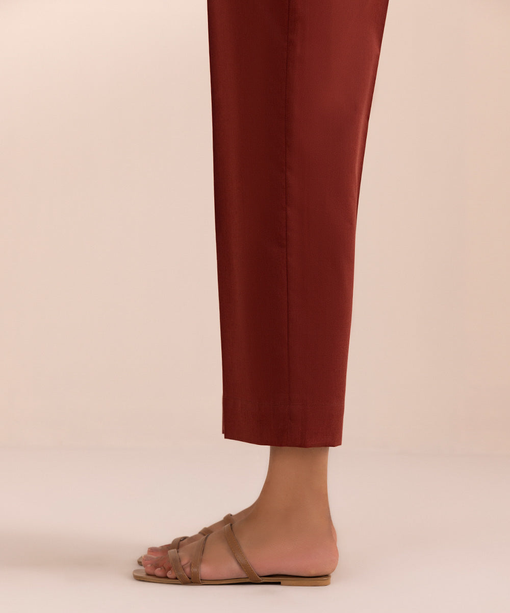 Women's Pret Cotton Brown Dyed Straight Pants
