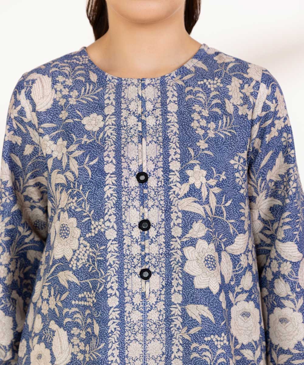 Women's Pret Karandi Embroidered Blue A-Line Shirt