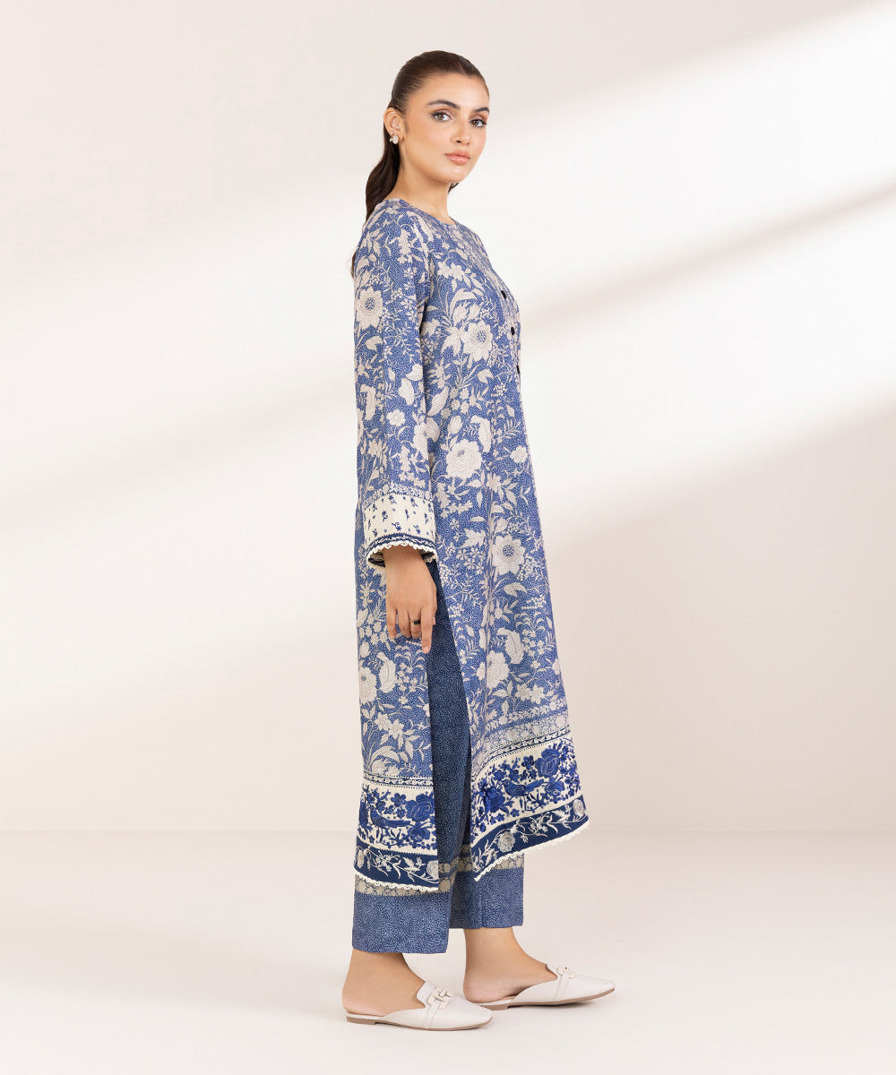 Women's Pret Karandi Embroidered Blue A-Line Shirt