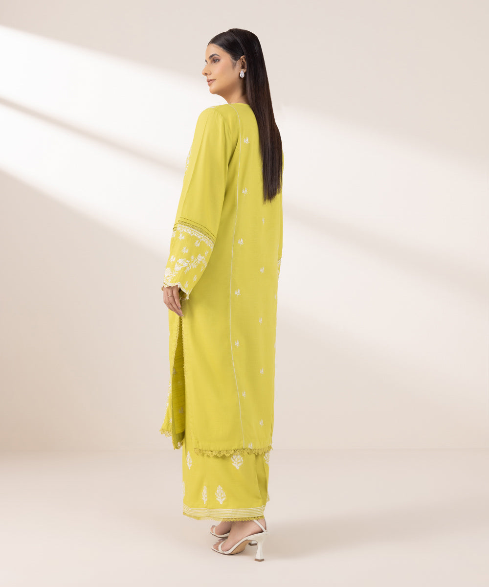 Women's Pret Dull Raw Silk Embroidered Yellow A-Line Shirt