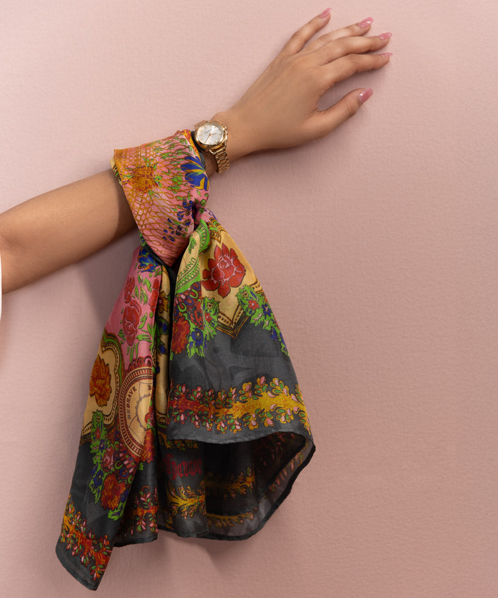 Women's Digital Printed Pink Silk Scarf