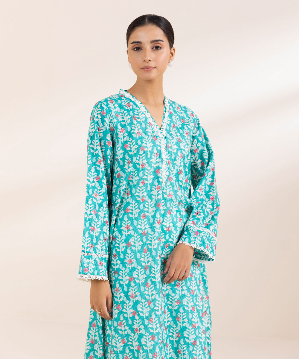 Women's Pret Lawn Blue Embroidered A-Line Shirt