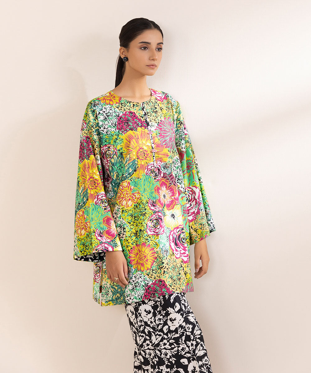 Women's Pret Cotton Viscose Multi Printed Boxy Shirt